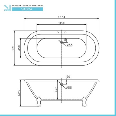 Scheda tecnica della Vasca freestanding classica Victoria