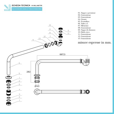 Scheda Tecnica del Sifone per vasca freestanding