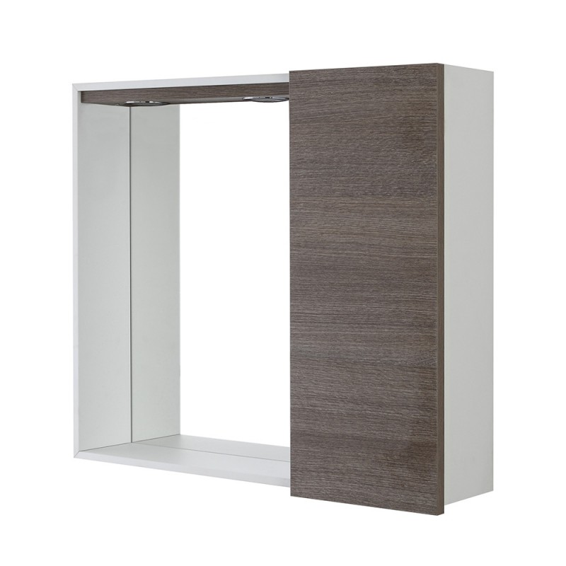 Specchio contenitore 68x61 cm rovere scuro con pensile e LED Way