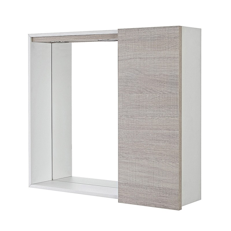 Specchio contenitore 68x61 cm rovere chiaro con pensile e LED Way