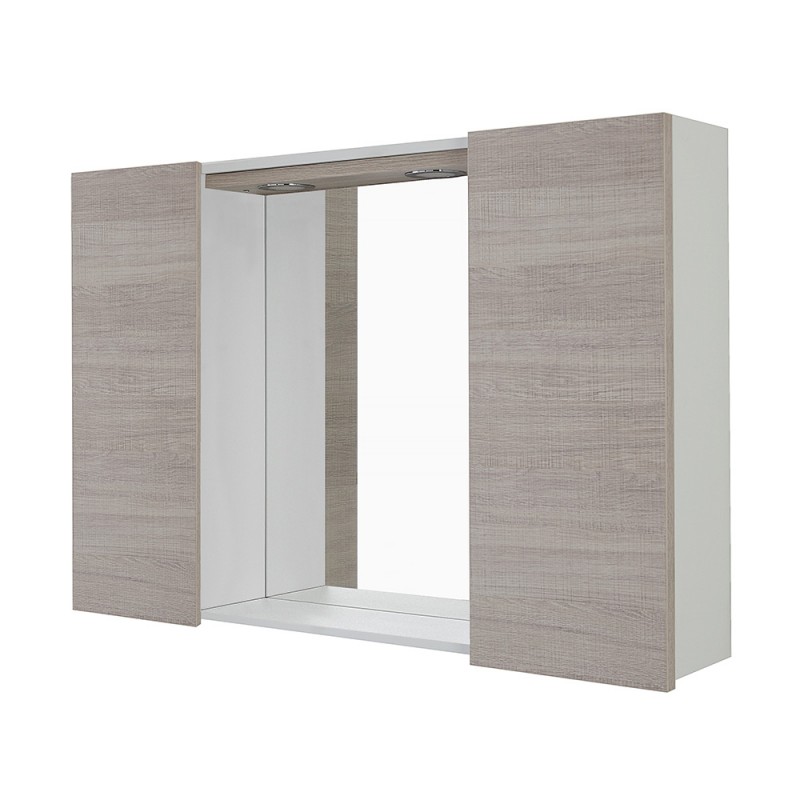 Specchio contenitore LED 91x61 cm rovere chiaro con ante laterali Way