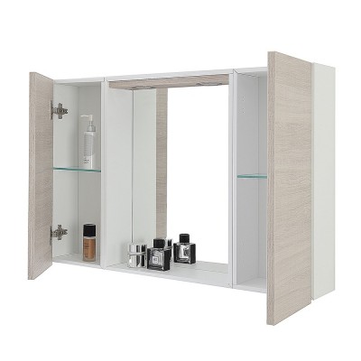 Specchiera a mobiletto Way Rovere chiaro a due ante con chiusura rallentata