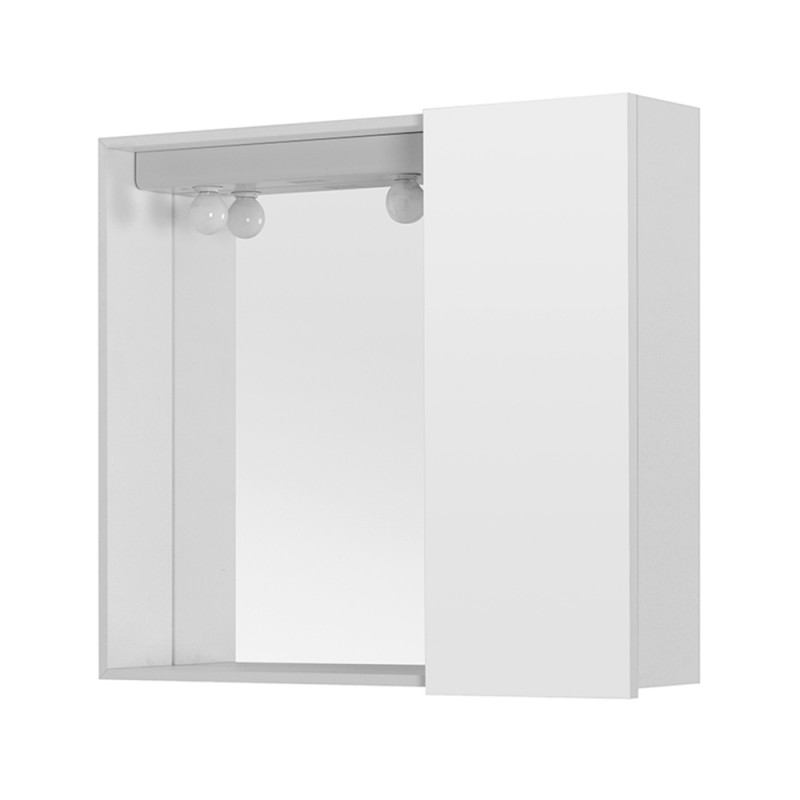 Specchio contenitore 68x61 cm bianco con anta e ripiano in vetro Desya