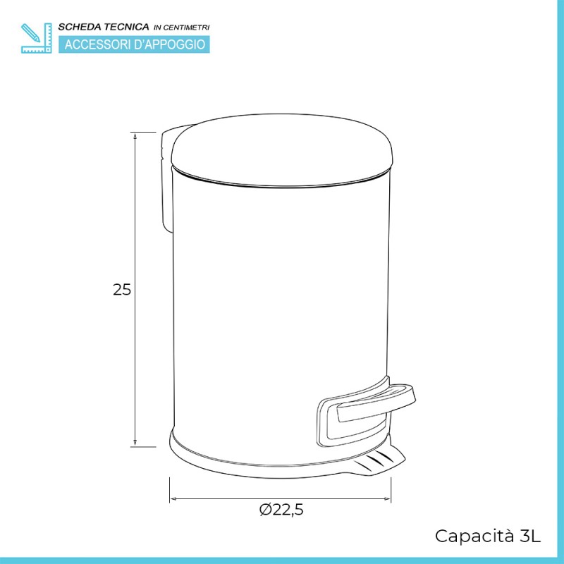 CMI Pattumiera con pedale per bagno in acciaio inox lucido