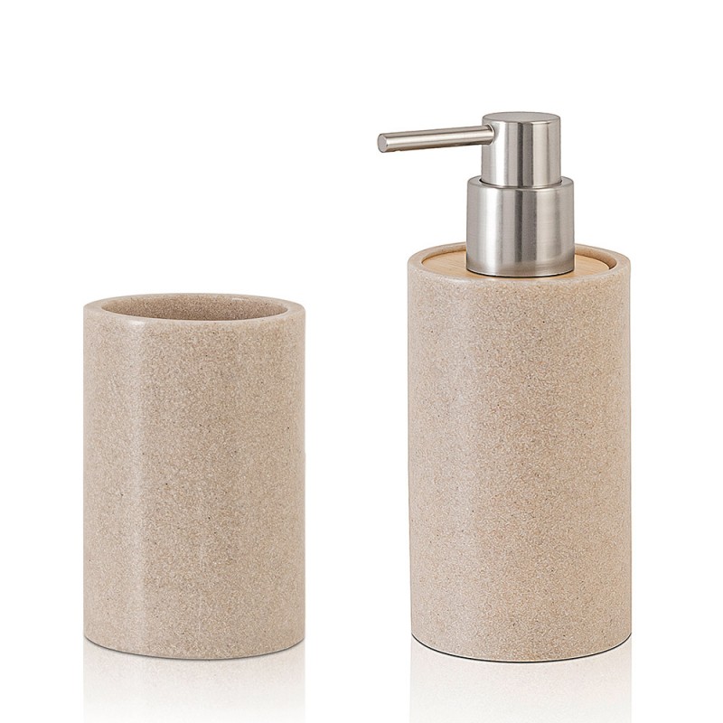 Set accessori bagno moderni beige in resina dispenser +