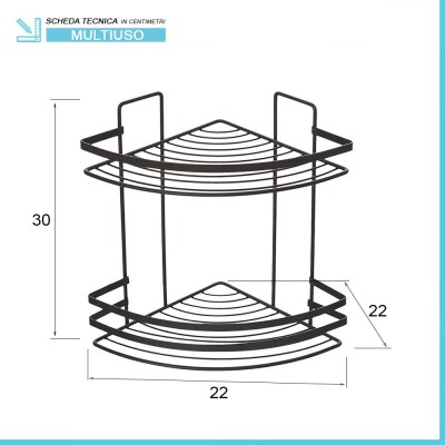 Mensola doccia porta oggetti nero 3 ripiani con supporti inclusi
