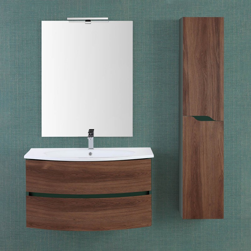 Mobile bagno sospeso 90 cm Maiori noce canaletto completo di pensile