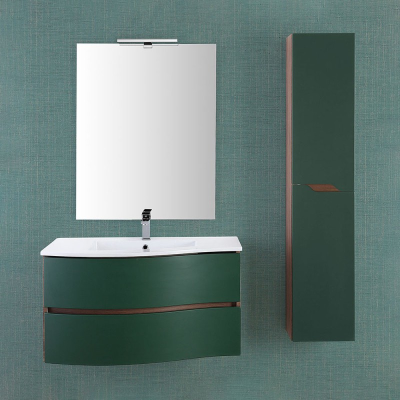 Mobile bagno sospeso curvo 90 cm Minori verde bottiglia con pensile