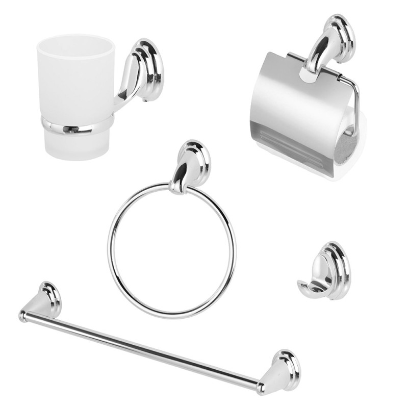 Set accessori bagno a muro 5 pezzi in vetro satinato con supporti cromati  Facile 