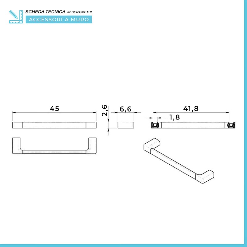 PORTA SALVIETTE DA 45 CM OTTONE CROMATO BIANCO OPACO - FISSAGGIO CON VITI  INCLUSE