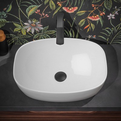 Lavandino bagno piccolo da appoggio in ceramica sanitaria KW6257 - 50 x 38  x 13 cm - bianco lucido