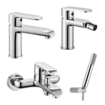 Set miscelatori lavabo e bidet cromati serie Kubo scarico incluso