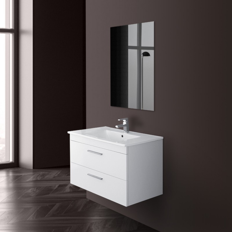 Mobile bagno sospeso 80 cm bianco con 2 cassettoni soft-close Desya