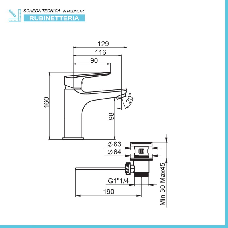 Set miscelatori lavabo e bidet cromati Artis Punta+ piletta inclusa