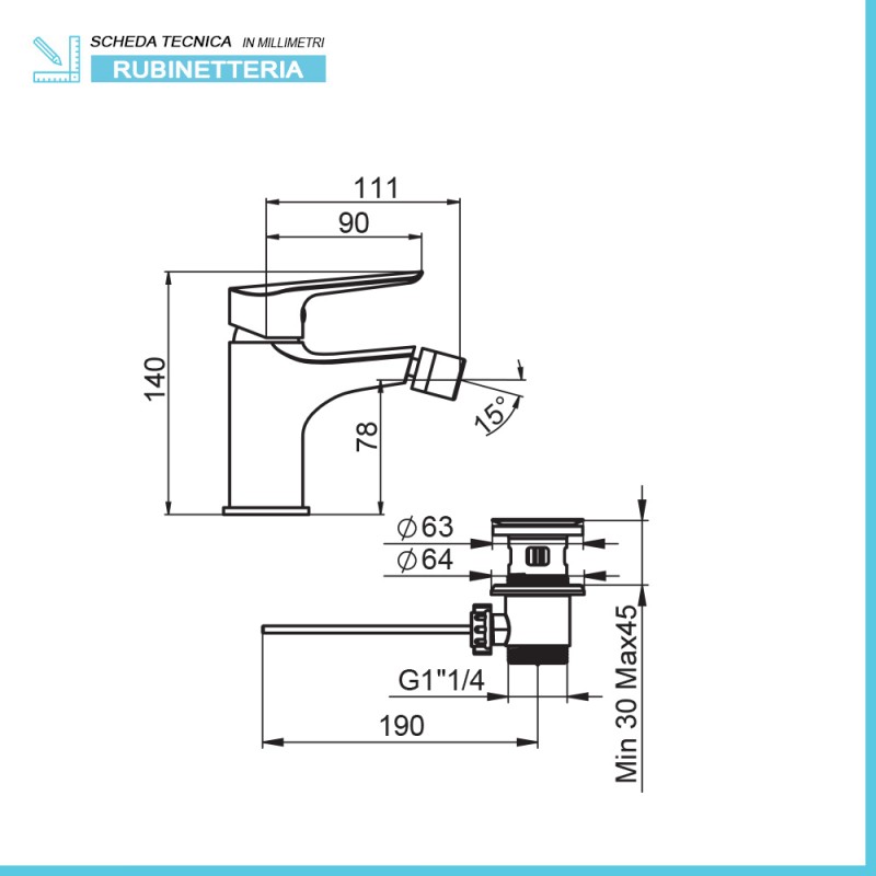 Set miscelatori lavabo e bidet cromati Artis Punta+ piletta inclusa