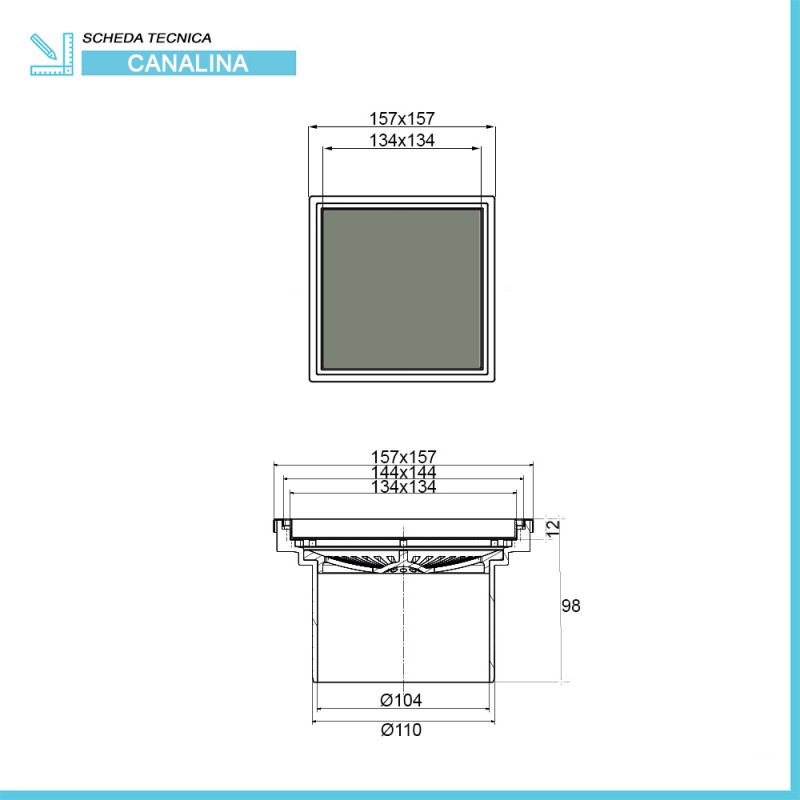 Canalina scarico doccia 65cm in acciaio inox con sifone