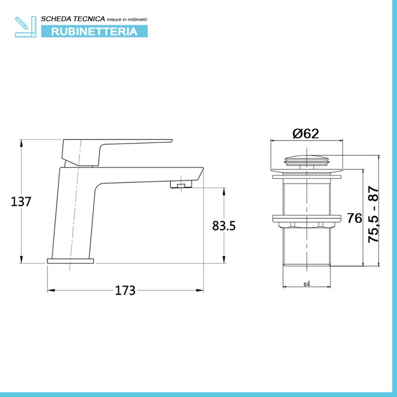 Set miscelatori lavabo e bidet cromati serie Kubo scarico incluso