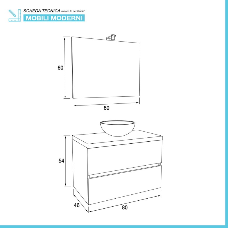 Mobile bagno sospeso Ador80 rovere ostippo con lavabo 2 cassetti