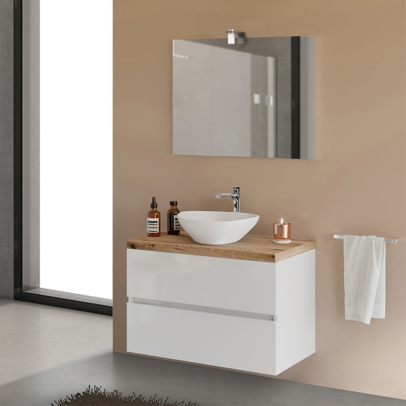 Mobile bagno sospeso 80 Town bianco top rovere naturale per lavabo dappoggio