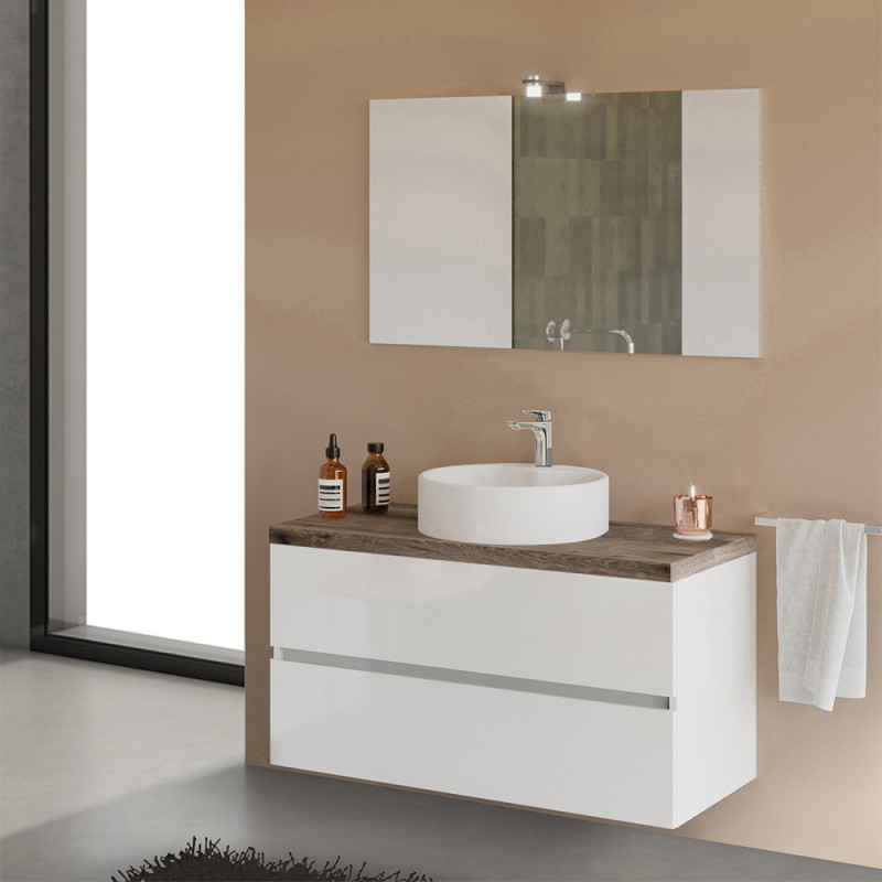 Mobile bagno sospeso 100 Town bianco top rovere fossile per lavabo dappoggio