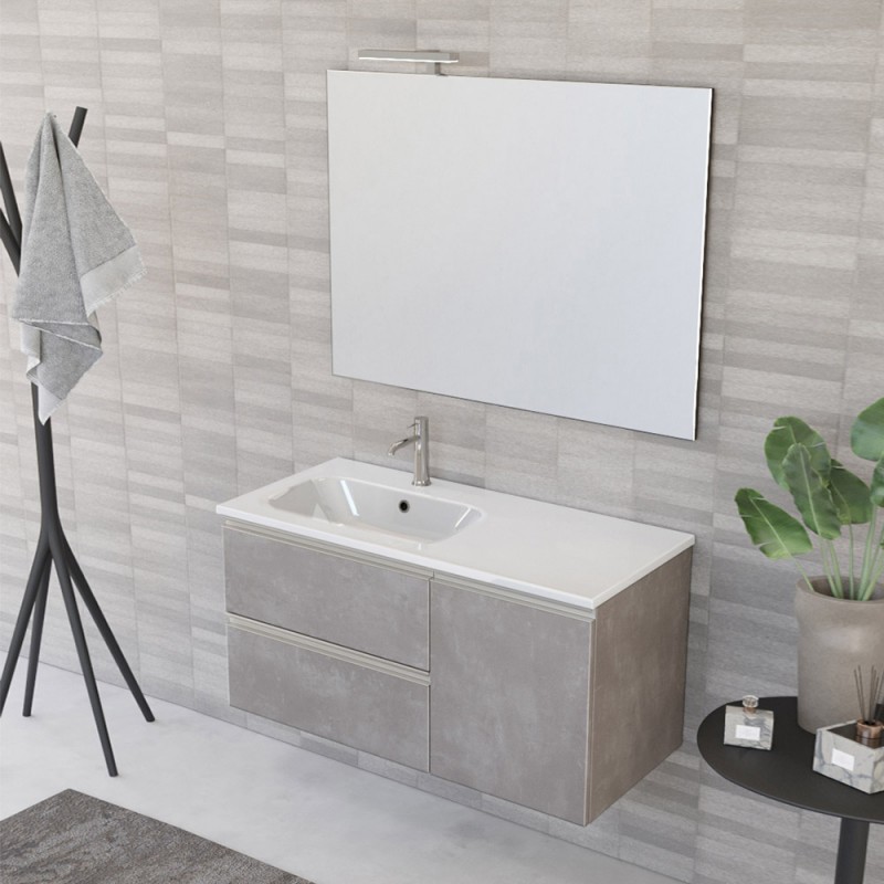 Composizione bagno sospesa 100 cm Master grigia con top e specchio