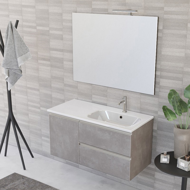 Mobile bagno sospeso 100 cm Master grigio con lavandino e specchio