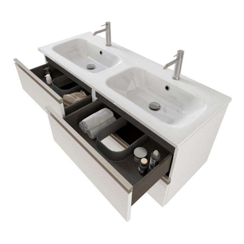 Mobile bagno sospeso Terrex120 nero opaco doppio lavabo 4 cassetti