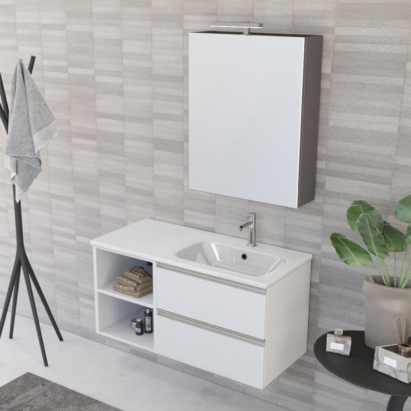 Mobile bagno sospeso 100 cm Master bianco con lavandino e specchio