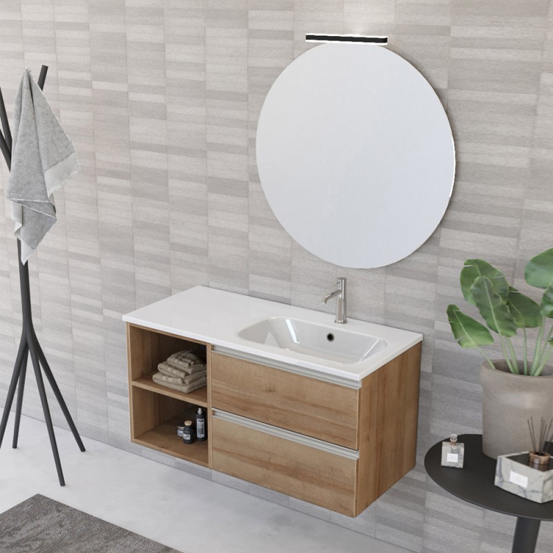 Mobile bagno sospeso 100 cm Master rovere con lavandino e specchio