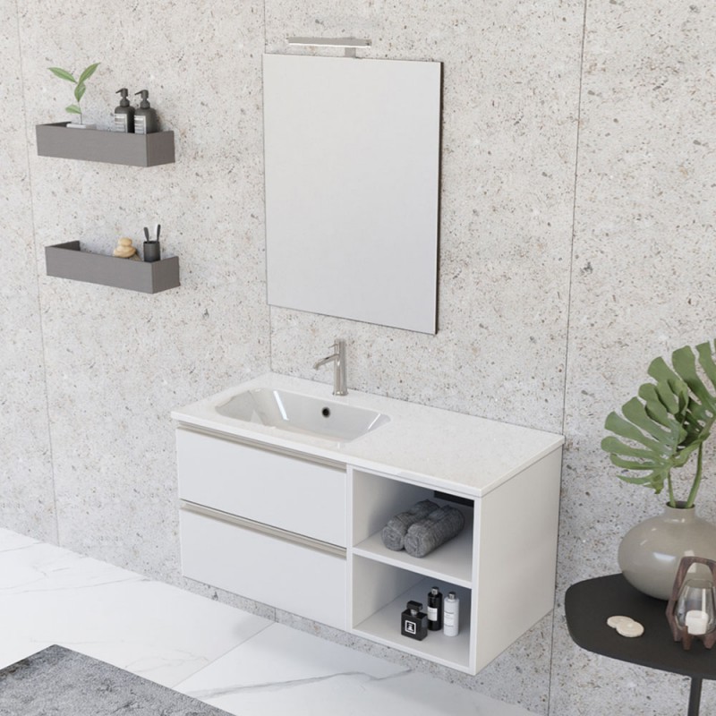 Mobile bagno sospeso 100 cm Master bianco con cassetti e vani