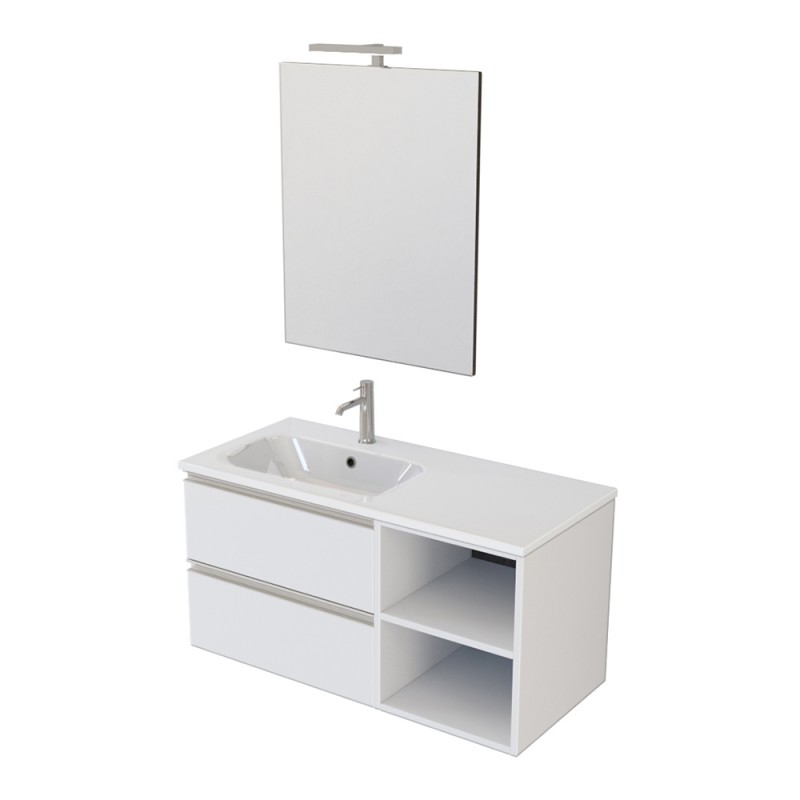 Mobile bagno sospeso 100 cm Master bianco con lavabo e specchio