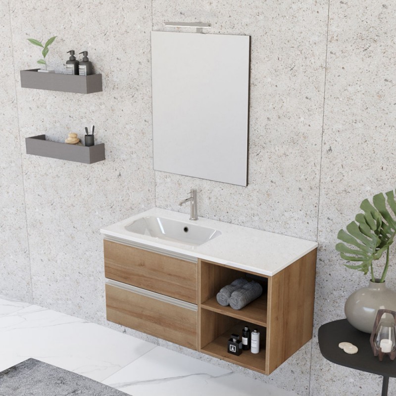 Mobile bagno sospeso 100 cm Master rovere con specchio su pannello