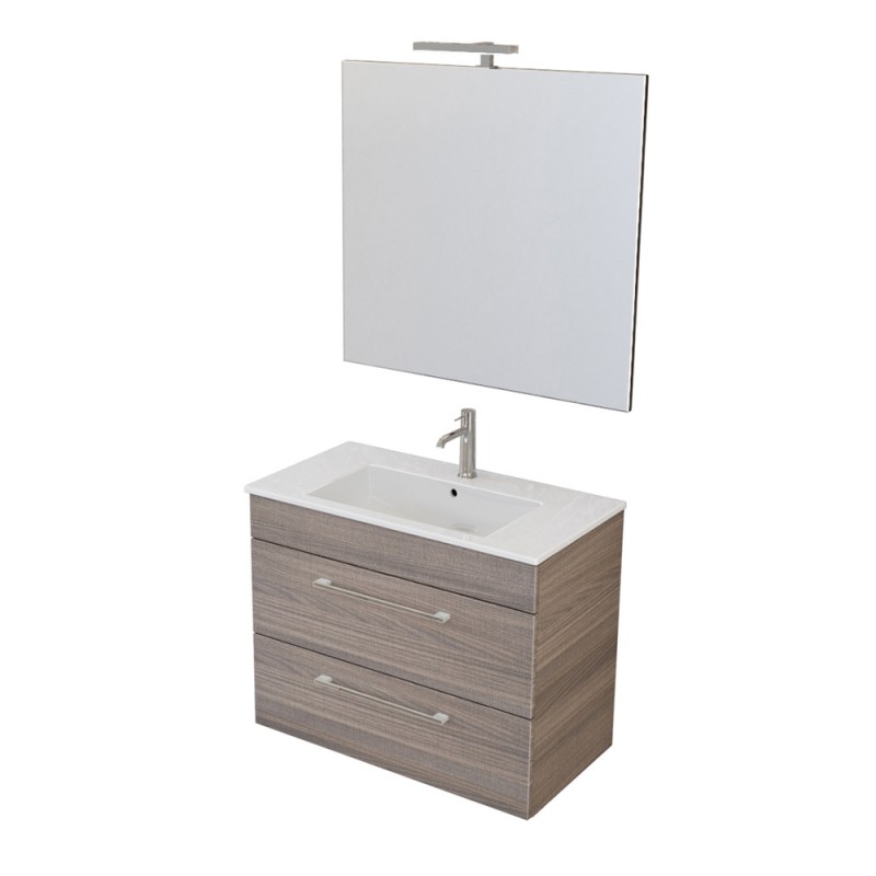 Mobile bagno sospeso 80 cm Smart bianco legno con specchio contenitore