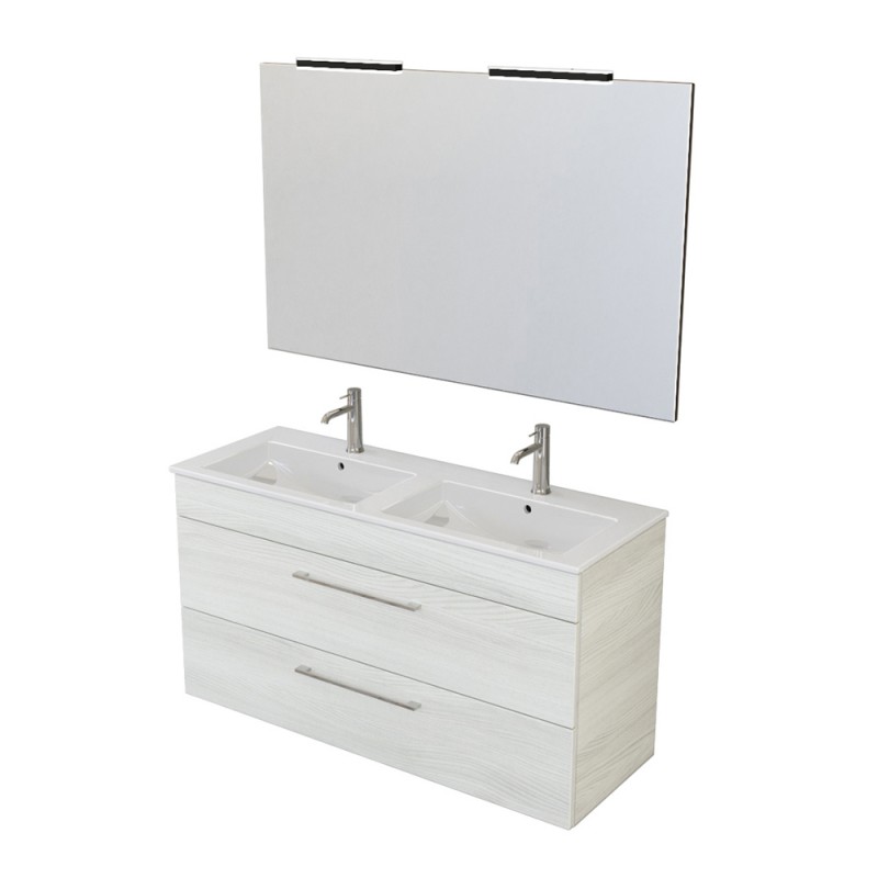 Mobile bagno sospeso 120 cm Smart bianco legno con specchio