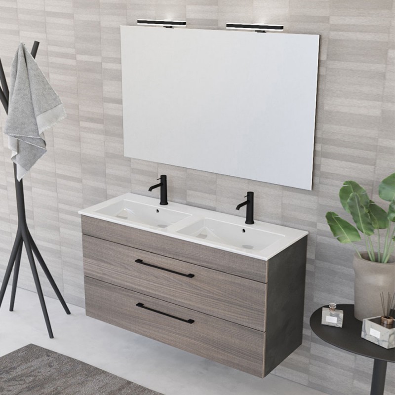 Mobile bagno sospeso 120 cm Smart olmo/lava con specchio