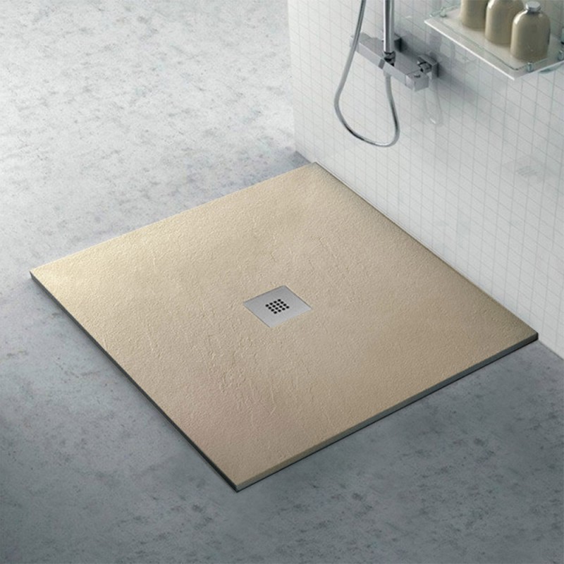 Piatto doccia filo pavimento Karen 100x100 in resina pietra beige