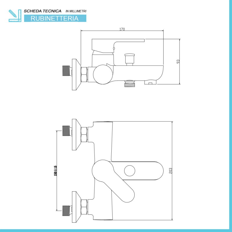 Set miscelatori cromati lavabo bidet e vasca con kit doccia Paco