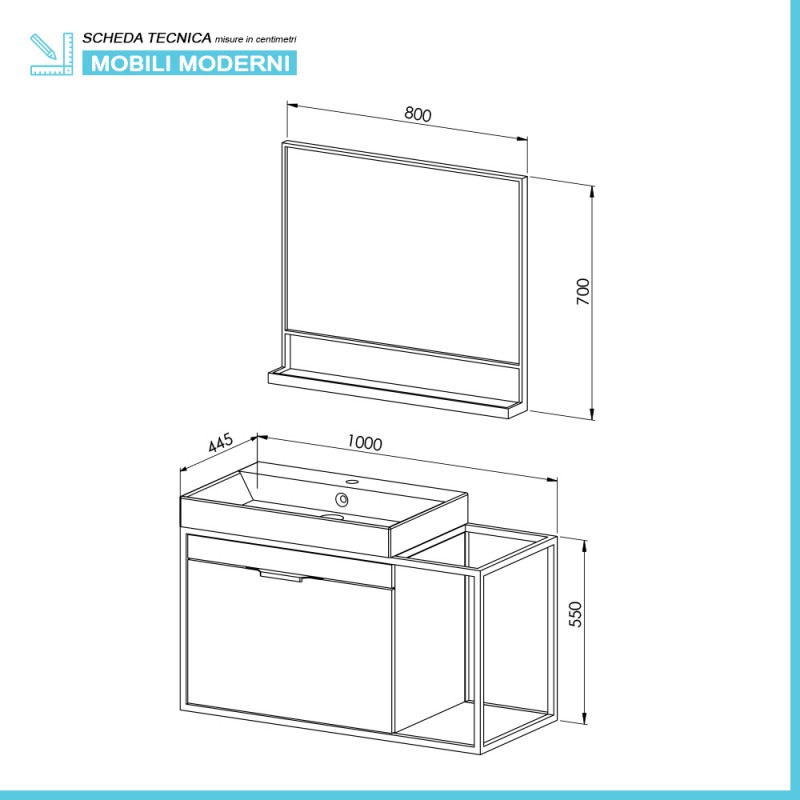 Colonna bagno sospesa 125 cm stile industrial in legno e metallo nero Zante