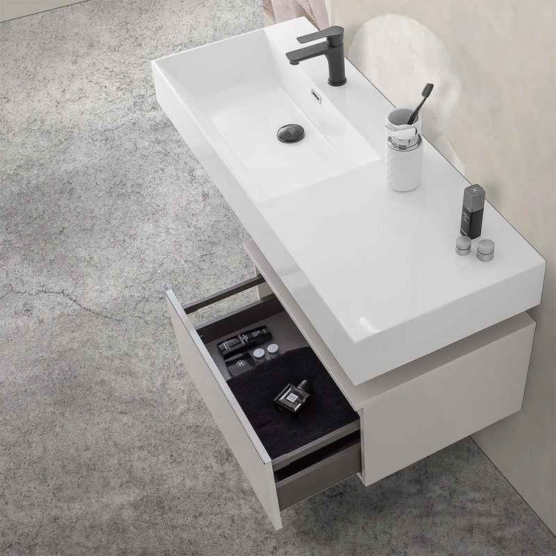 Mobile bagno sospeso 60 cm grigio perla lavabo 120 sinistro e specchio LED  Iside