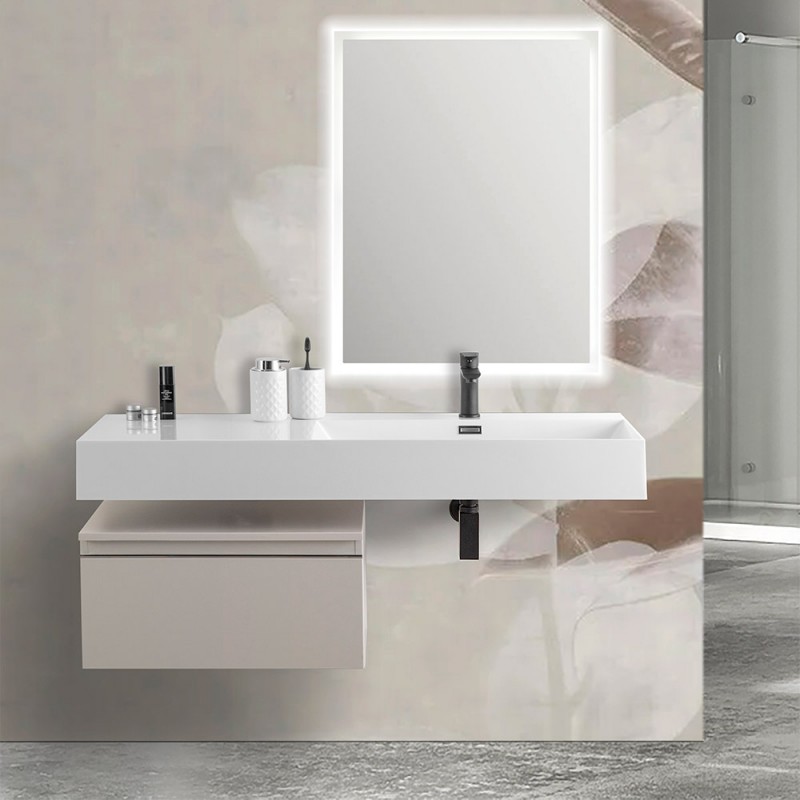 Mobile bagno sospeso 60 cm grigio perla lavabo 120 destro e specchio LED  Iside