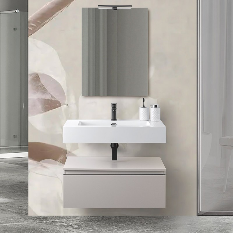 Mobile bagno 80 cm grigio perla con lavabo sospeso e specchio Iside