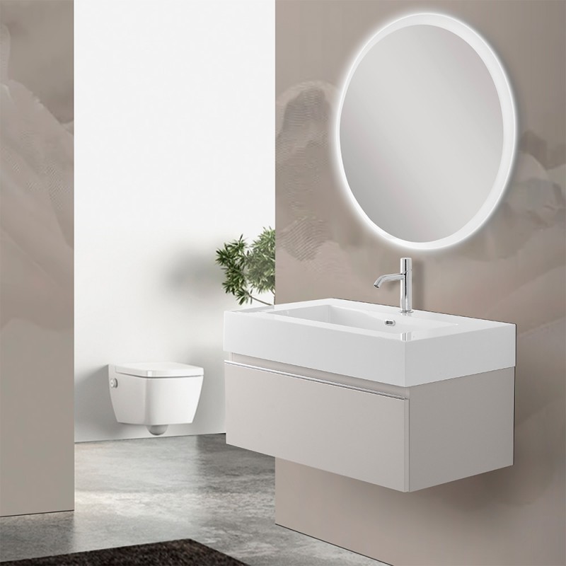 Mobile sospeso 80 cm grigio perla lavabo in resina e specchio LED Iside