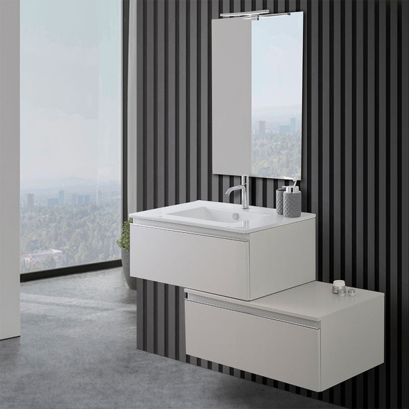 Mobile sospeso 80 cm grigio perla doppia base lavabo e specchio Iside 