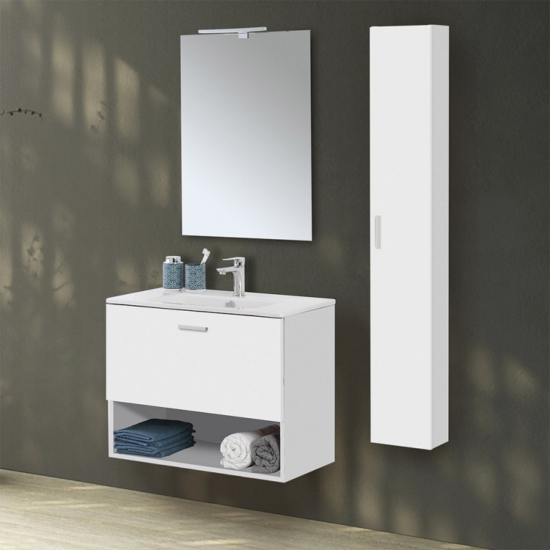 Mobile bagno sospeso 80 bianco con pensile 150 lavabo e specchio  Martha