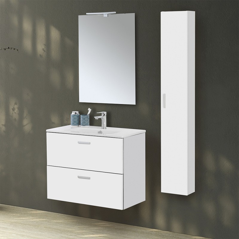 Mobile bagno sospeso 80 bianco con colonna pensile 150  Martha