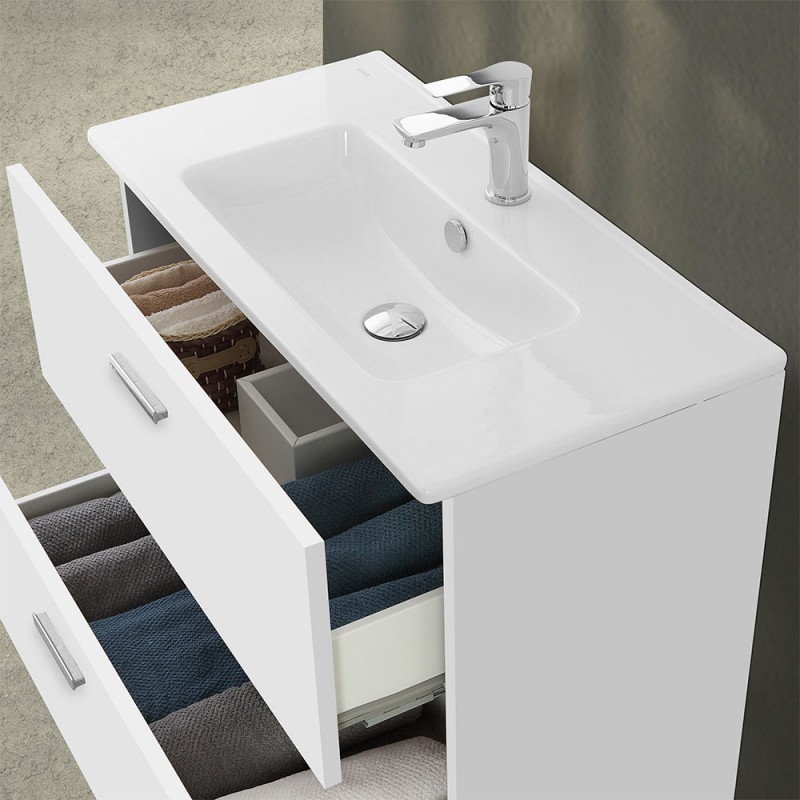 Mobile bagno sospeso 80 bianco con pensile 150 lavabo e specchio