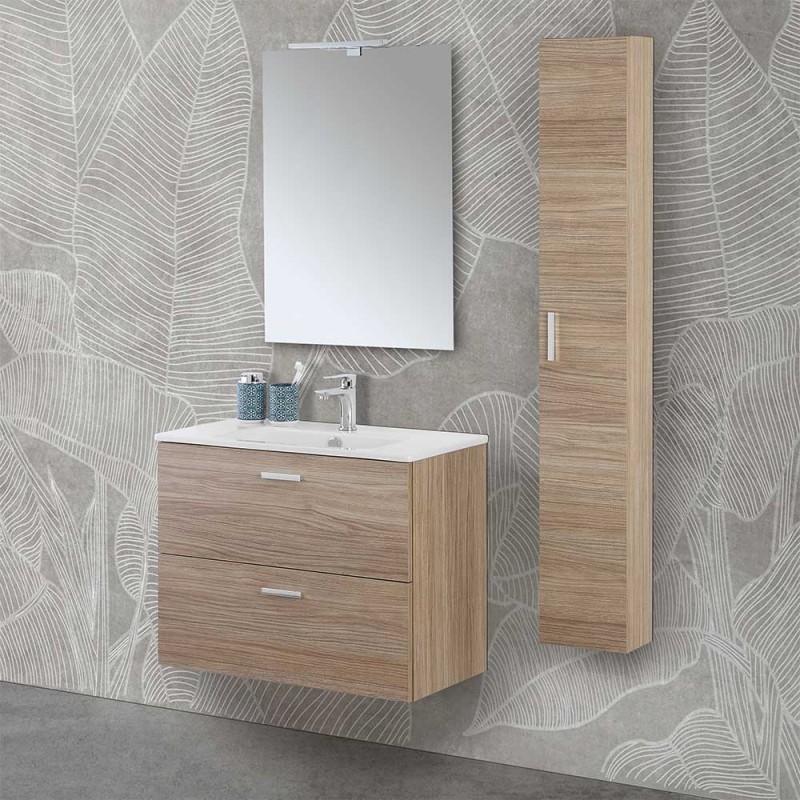 Mobile bagno sospeso 80 rovere tropea con pensile 150  lavabo e specchio  Martha