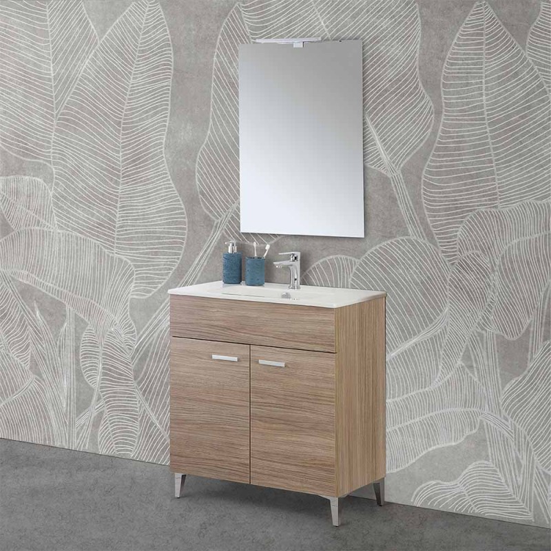 Mobile bagno a terra 80 rovere tropea con lavabo e specchio LED  Martha