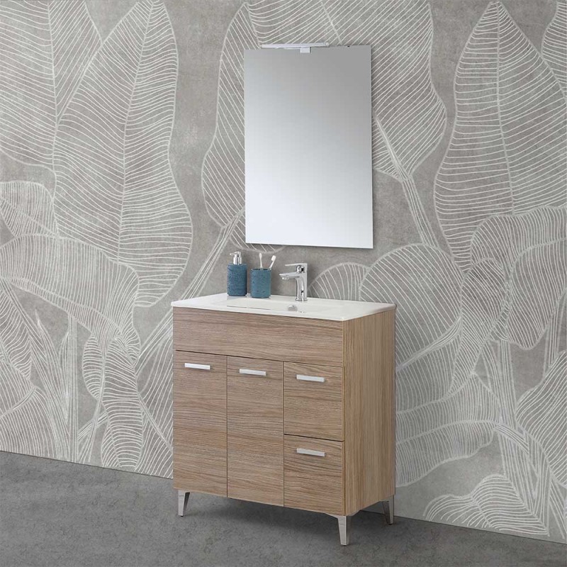 Mobile bagno a terra 80 rovere tropea con top e specchiera LED  Martha