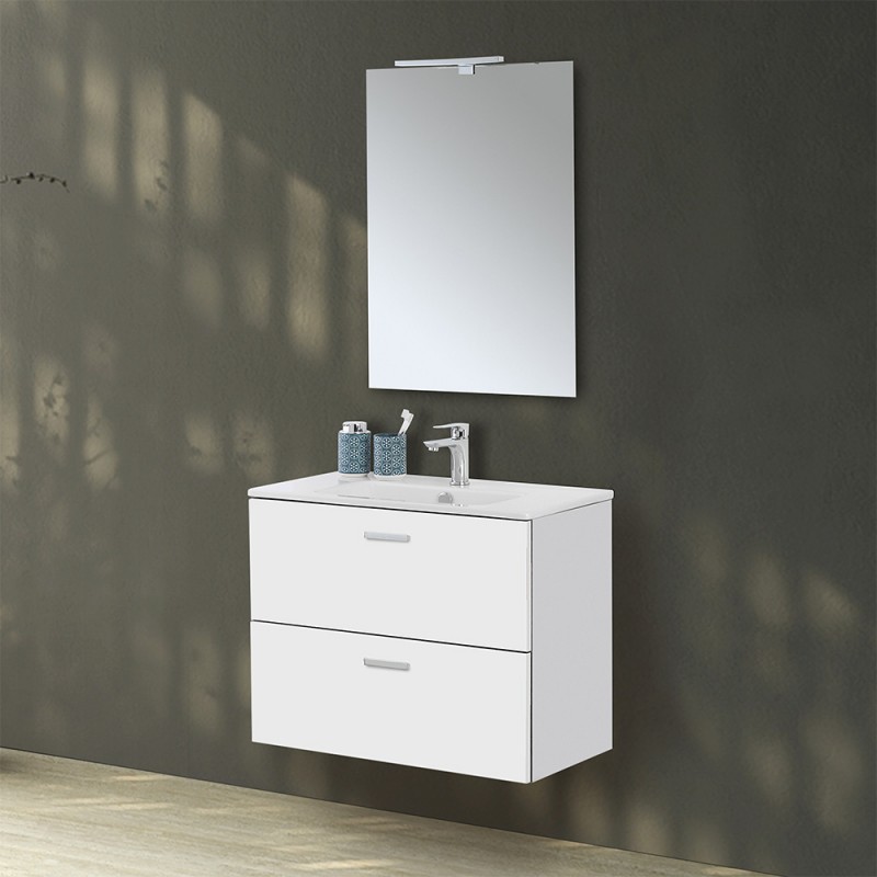 Mobiletto bagno sospeso 80 bianco con top e specchio LED  Martha